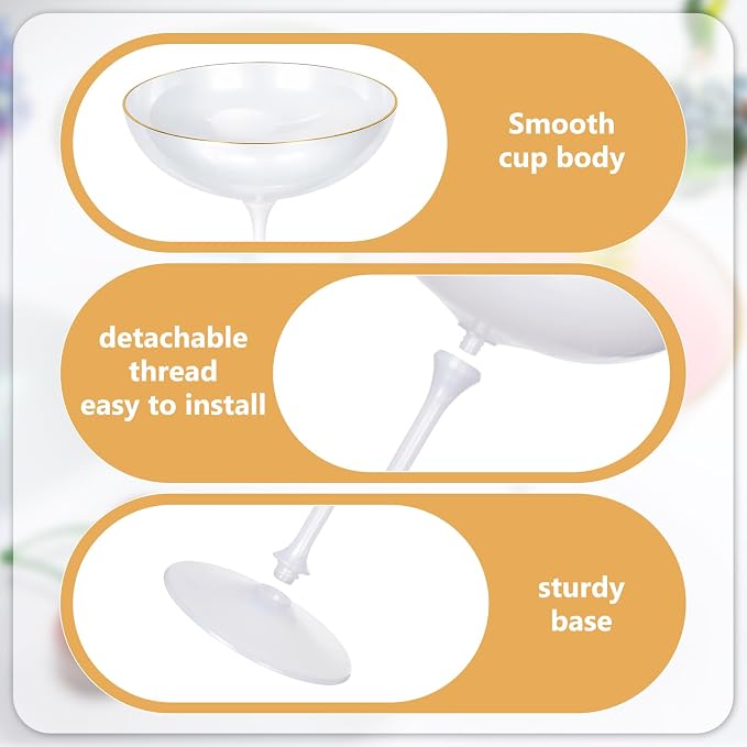 LemonRoad 12 Pcs Plastic Coupe Glasses 9 oz Disposable Martini Glasses for Cocktails, Champagne, Desserts and Espresso, Drinkware Set for Weddings, Birthday Parties, Home Bars (Pearl White)