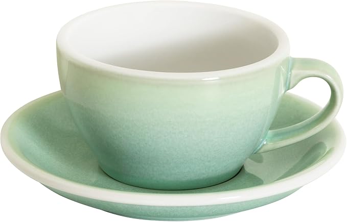 Loveramics Coffee Cup Ceramic, 8 oz Latte Art Cup with Saucer for Cappuccino, Tea, Espresso, Thick - walled stoneware Cappuccino mug Set for Cafe and Barista - Potters Colours (Basil, 8OZ)