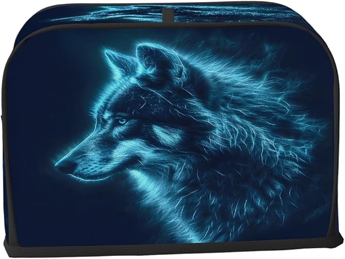 Wolf Animal Blue 4 Slice Toaster Cover Dust And Fingerprint Bread Maker Cover Bakeware Protector Washable Appliance Covers Kitchen Accessories For Home Kitchen Women Gift