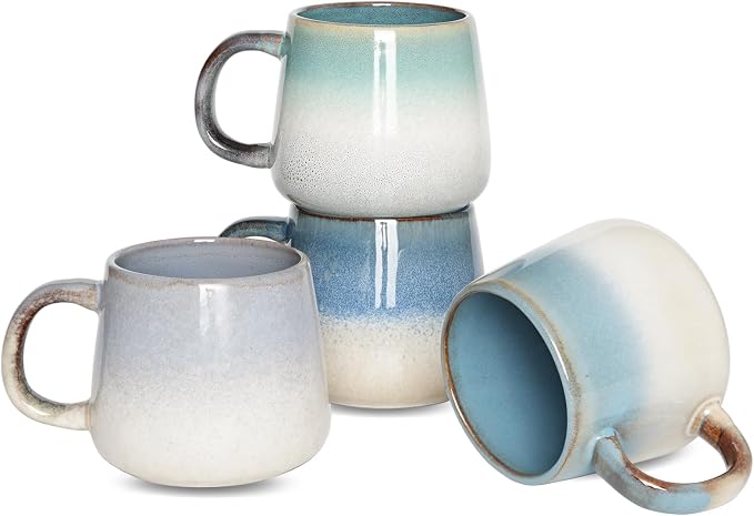 Bosmarlin Ceramic Coffee Mug Set of 4, 17 Oz, Coffee Cups with Big Handle, Microwave and Dishwasher Safe (Multicolor)