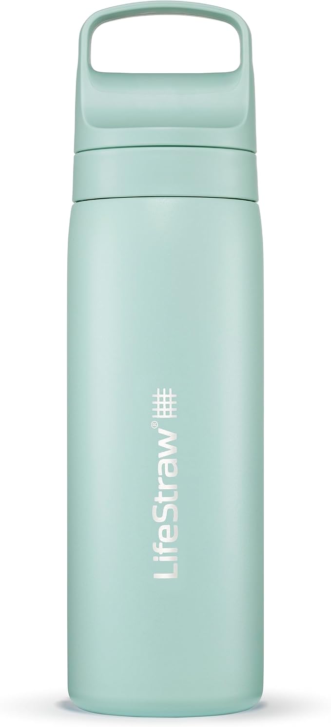 LifeStraw Go Series — Insulated Stainless Steel Water Filter Bottle, 18oz, Seafoam, Removes Bacteria, Parasites, Microplastics, Improves Taste