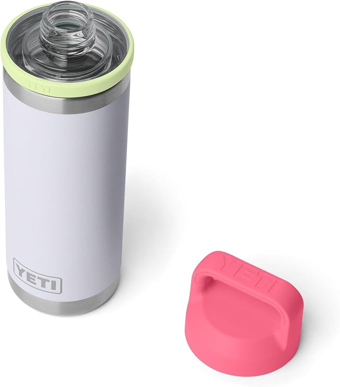 YETI Rambler 18 oz Bottle, Leakproof, Vacuum Insulated, Stainless Steel with Chug Cap, Mist/Pink/Grasshopper