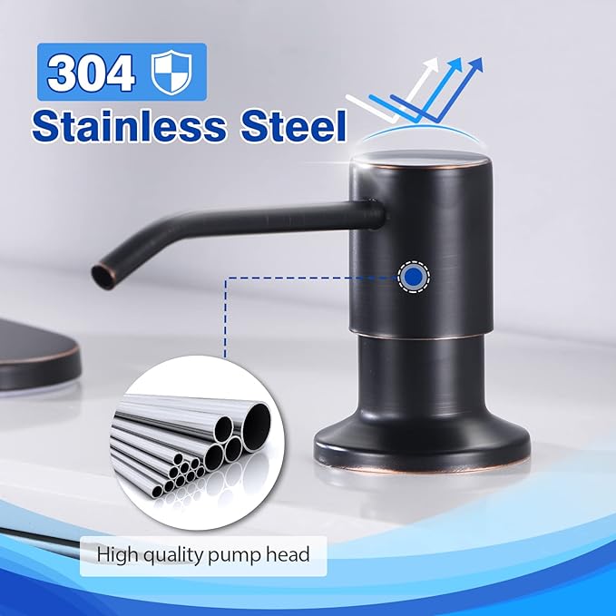 Kitchen Sink Soap Dispenser, WEWE Built in Soap Dispenser Kitchen Countertop Oil Rubbed Bronze Refillable Under Sink Black Pump Liquid Soap Dispenser for Kitchen Sink Stainless Steel Under Counter