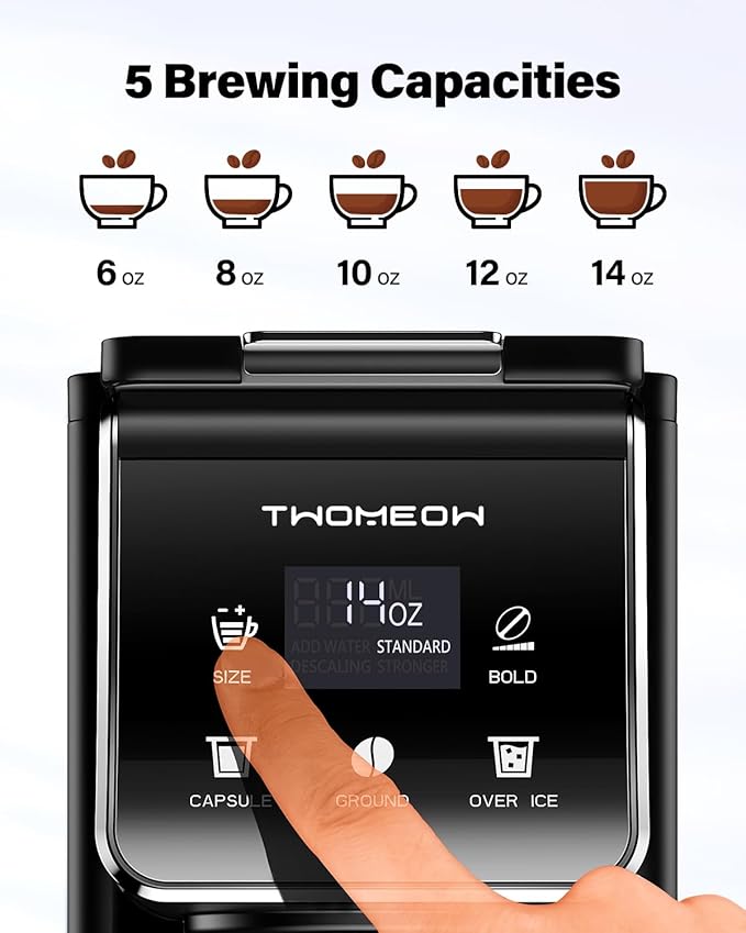 K Cup Coffee Maker With Bold Setting, Single Serve Hot & Iced Coffee Maker for K-Cup and Grounds, 52 Oz Removable Water Tank, 6 to 14oz Brew Size, Pod Coffee Machine With Reusable Filter,(Black)