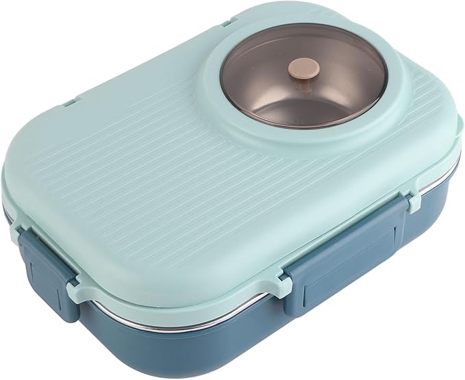 Thermal Lu Box For Hot Food Thermal Tazon,Lu Box Lu Box Thermal Lu Box 1100Ml Double Layer 3 Grid Design 304 Stainl Steel Box With Chopsticks Spoon Soup Bowl G (Blue)