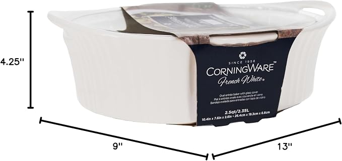 CorningWare French White 2.5-quart Oval Casserole with Glass Lid