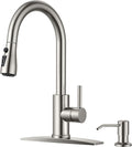 FORIOUS Kitchen Faucets with Soap Dispenser and Pull Down Sprayer, Brushed Nickel, Bar High Arc Single Handle Classic 3 Modes Stainless Steel Faucet for Kitchen Sink Farmhouse RV Laundry Camper