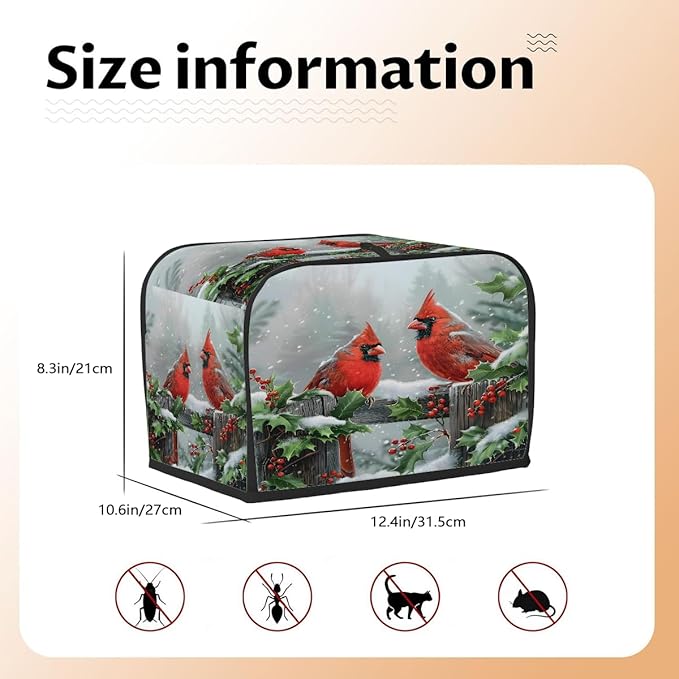 Winter Tree Cardinal Toaster Cover 4 Slice Dust and Fingerprint Protection Toaster Bread Maker Covers Washable Kitchen Small Appliance Covers for Kitchen Accessories Decor Bakeware Women Gift