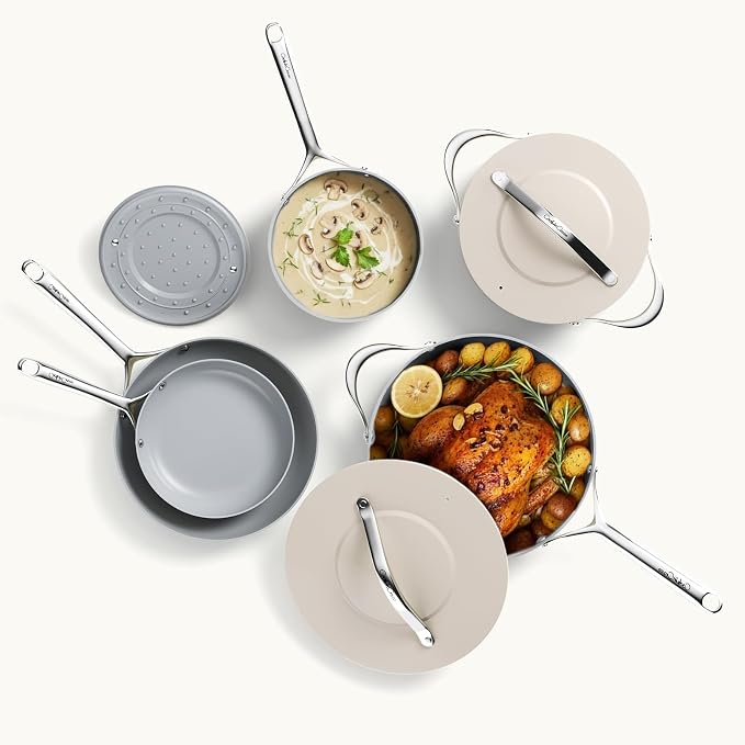 Healthy Ceramic Nonstick Cookware Set-11″ 4.5qt Non-Toxic Ceramic Sauté Pan w/ Lid & 10″ Nonstick Ceramic Frying Skillet, PTFE/PFOA/PFAS Free, Oven & Dishwasher Safe, All Cooktops Compatible, Even Hea