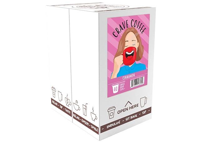 Crave Beverages Flavored Coffee Pods Compatible with 2 K-Cup Brewers, Single Serve Cinnamon, 40 Count
