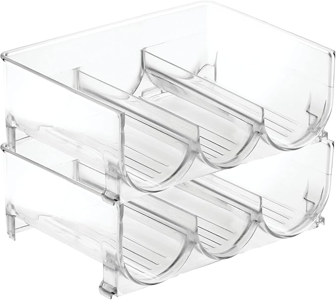 mDesign Stackable Plastic 3 Bottle Refrigerator Wine Rack - Kitchen Storage Organizer for Champagne, Wine or Water Bottles - Stacking Wine Organizer for Fridge - Ligne Collection - 2 Pack - Clear