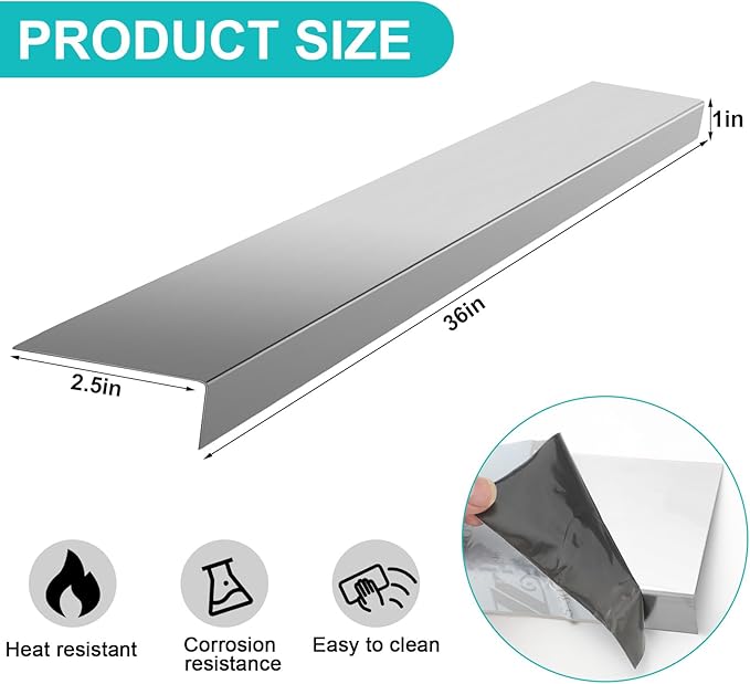 Blulu 304 Stainless Steel Universal Gap Filler - 36'' x 2.5'' x 1'' Stainless Steel Stove Gap Covers for Microwave/Oven/Range/Cooktop Kitchen Decor