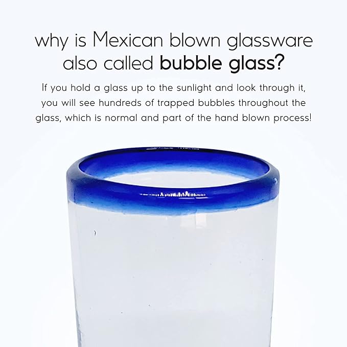 Cobalt Blue Rim 14 oz Drinking Glasses (set of 6), Recycled Glass, Lead-free, Toxin-Free (Drinking)
