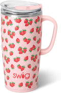 Swig Life 22oz Travel Mug, Insulated Tumbler with Handle and Lid, Travel Coffee Mug, Cup Holder Friendly, Stainless Steel 22 oz Tumbler, Reusable Insulated with Lid (Strawberry Shortcake)