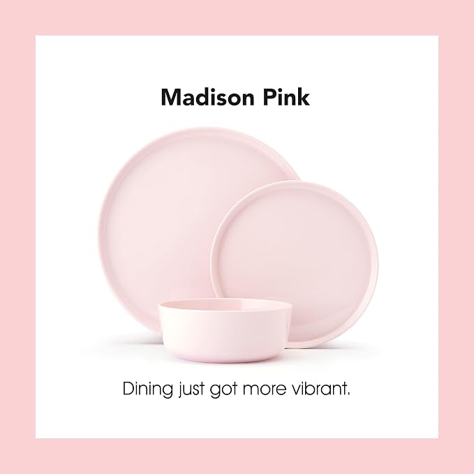 Mikasa Madison Misty Pink Bone China Dinnerware Set, 12-Piece Service for 4, Includes Dinner Plates, Salad Plates and Cereal Bowls, Dishwasher Safe
