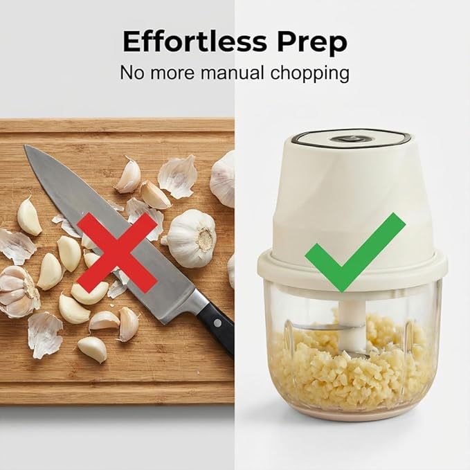 Electric Garlic Chopper, 2026 Upgraded Food Processor, USB Rechargeable Portable Wireless Veggie Chopper with 6 Stainless Steel Blades for Garlic, Onion, Chili, Nuts and Meat (white)
