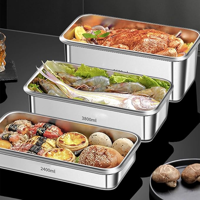 Karlak Food Storage Containers with Lids Aight Food Grade 316 Stainless Steel Large acity Leakproof Kitchen Storage Container with Date Indicator Sealing Ring den Handle Oven Micro