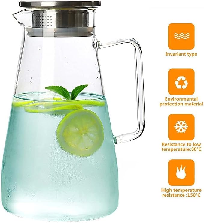 Pitcher 1.8L Glass Water Bottles Set in Transparent Pitcher Heat Resistant Lemonade Pitcher Explosion Proof Filter Carafe Teapot Water Jug
