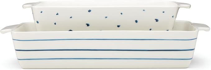 Lenox Blue Bay Dinnerware & Serveware Collection, Porcelain Tableware, Rectangular Baker Set, 2-Piece