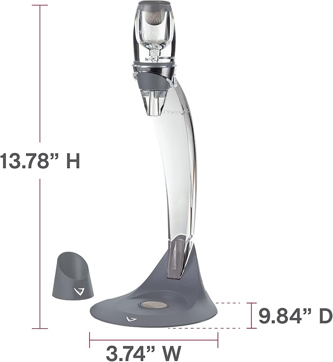 Vinturi Deluxe Essential Pourer and Decanter Tower Stand Easily and Conveniently Aerates by the Bottle or Glass and Enhances Flavors with Smoother Finish, Gray, Red Wine Set
