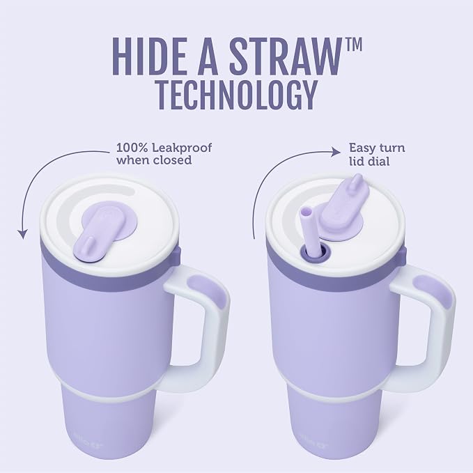 Ello Oasis 40oz Tumbler with Handle & Retracting Straw | Reusable Insulated Stainless Steel Cup 100% Leakproof | Gifts for Teens Women Men | Keeps Cold for 24 Hours | Cup Holder Friendly | Blueberries