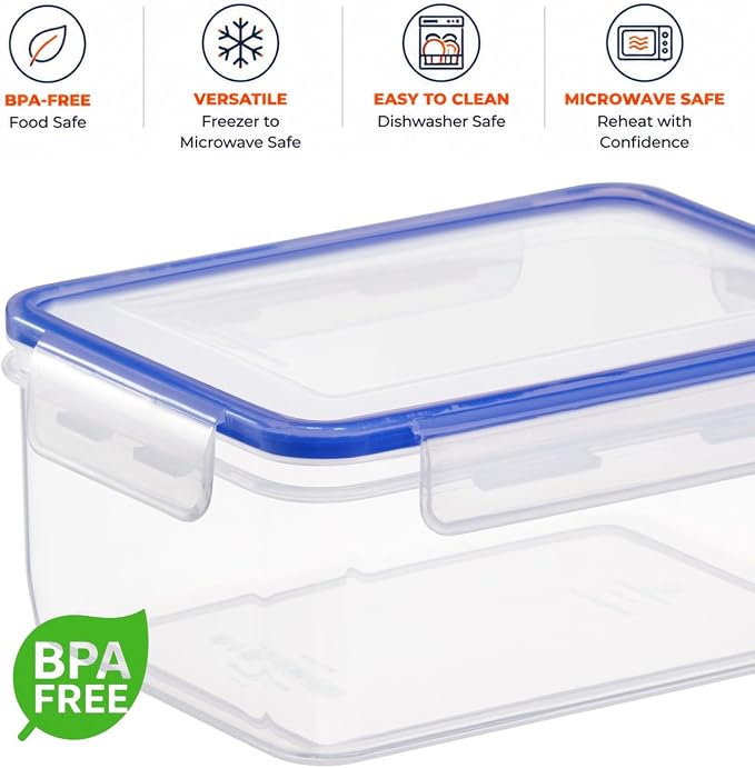Tribello 68 oz Airtight Food Storage Containers with SnapTight Lids – Clear, Stackable, BPA-Free Meal Prep Containers for Kitchen, Freezer & Pantry – 3-Pack