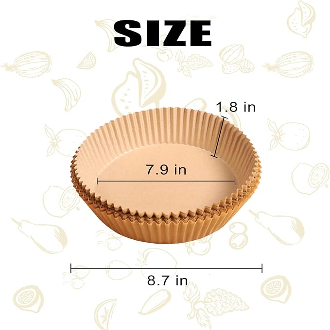 Air Fryer Disposable Paper Liner - 50PCS 7.9In Round Non-Stick Insert Parchment Paper Liners, Oil-proof, Water-proof Cooking Baking Roasting Filter Sheet for Airfryer Basket, Microwave, Oven, Dryer