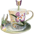 Ceramic Tea Cup and Saucer Set ，6OZ 3D Hand-painted Hummingbird and Flower Coffee Mug，Gift for Women