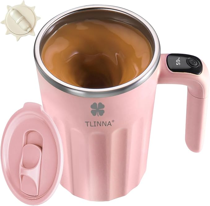 Self Stirring Mug,Self Stirring Coffee Mug,Suitable for Coffee, Milk, Cocoa and Other Beverages,Insulated bottle (Pink-temperature, 12 Ounces)