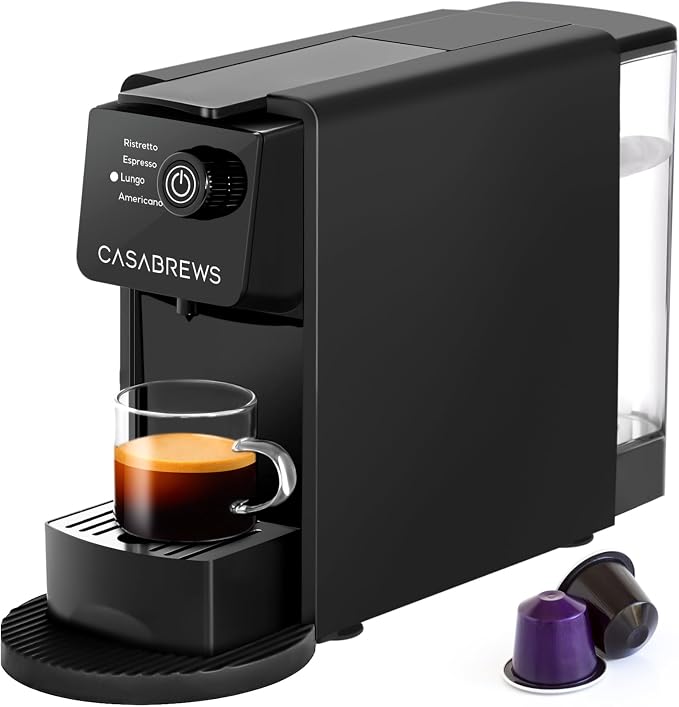 CASABREWS CM7036E 20Bar Espresso Machine for Nespresso Original Pods | Compact Capsule Coffee Machine with 21oz Removable Water Tank, Black Espresso Maker with 4 Brewing Modes for Home or Office