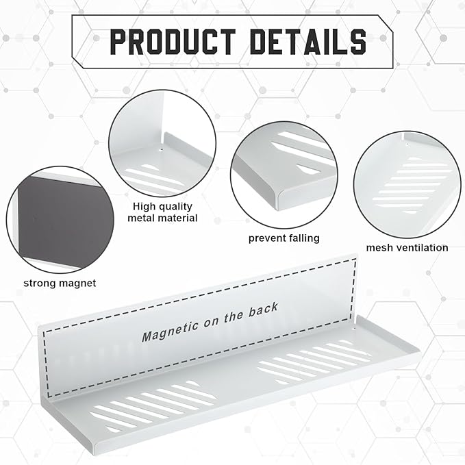 Therwen 4 Pack Magnetic Pegboard Shelves Wall Organizer Metal Pegboard Shelf Steel Tray Accessories Organizing Tools for Craft Home Kitchen (16 x 4.7 x 3.5 Inches,White)