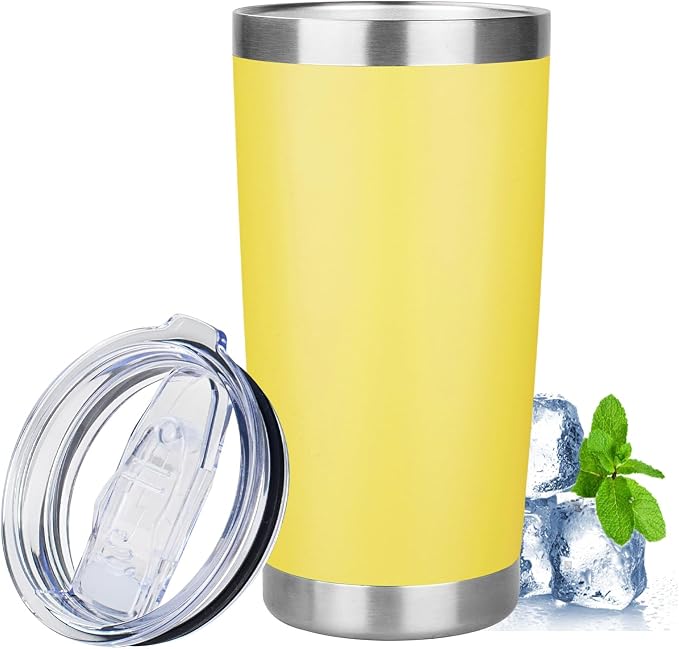 20oz Tumbler with Lid Stainless Steel Insulated Tumblers Travel Coffee Tumbler Bulk Double Wall Vacuum Insulated Water Cup Gifts for Christmas Women Men Her Him Home Office(Yellow, 1pack)