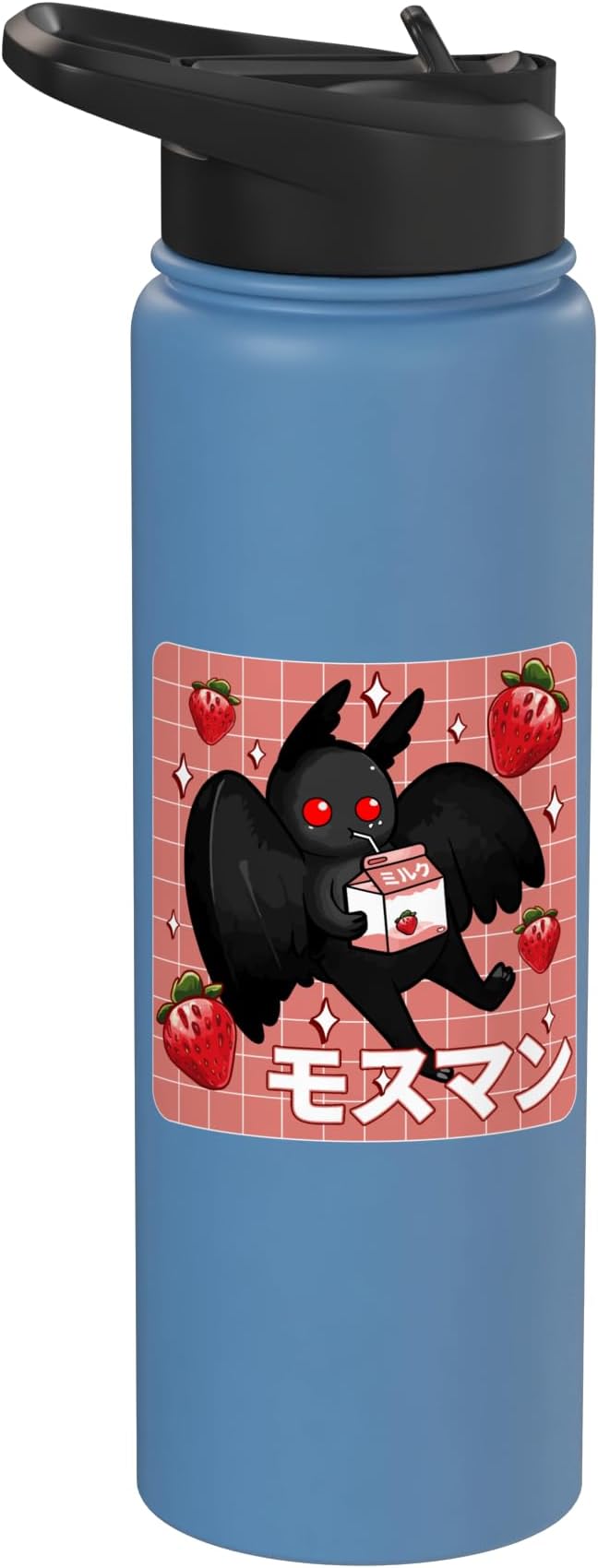 Cryptid Mothman Lover Kawaii Strawberry Milk Shake Carton Stainless Steel Insulated Water Bottle