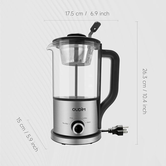 oudim Drip Electric Coffee Maker and Electric Kettle, 600 Watts, 1.2L, BPA-Free, Glass and Stainless Steel, Tea Kettle