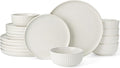 Famiware Starlight 18-Piece Plates and Bowls Sets for 6, Stoneware Dinnerware with Ribbed Textured, Handcrafted Reactive Glaze Dishes - Dishwasher & Microwave Safe, Chip/Scratch Resistant, Matte White