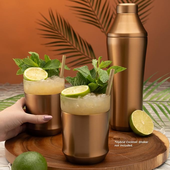 Elevated Craft Hybrid Rocks Glass Premium Vacuum Insulated Steel Base with Removable Insert - 12oz Cocktail Glass, Double Old Fashioned Lowball for Margaritas, Bourbon, Whiskey - Copper