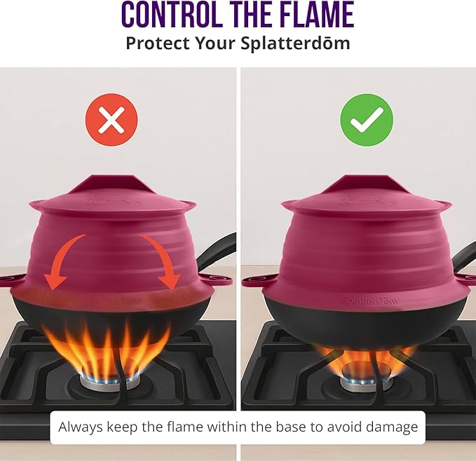 L.I.Q Silicone Splatter Guard – Fits 10 and 12 Inch Pots (25 and 30 Centimeters) – Microwave Safe and Durable SplatterDom - Includes 10” Lid - Food and Oil Splash Guard (Bordeaux, Large)