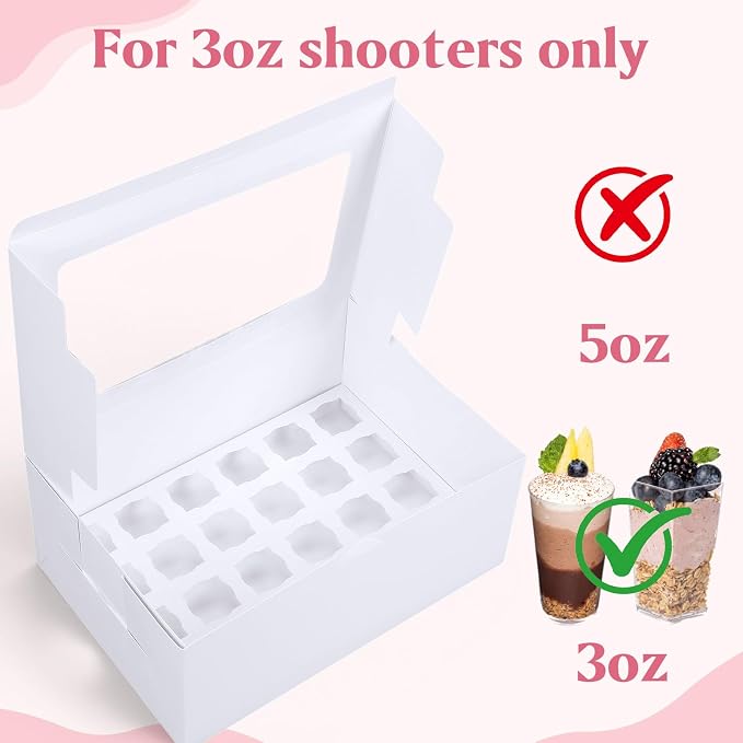 10 Pack Dessert Shooter Box with Window, Holds 24 Count 3 oz Square or Round Cups, Disposable Dessert Carrier for Party & Catering, 12.8 x 8.8 x 5.5 Inch