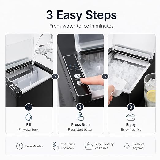 Portable Ice Maker Countertop – Fast Ice in 6 Mins, Compact Ice Machine for Home, Kitchen & RV, Self-Serve Ice Maker with Scoop for Parties & Daily Use