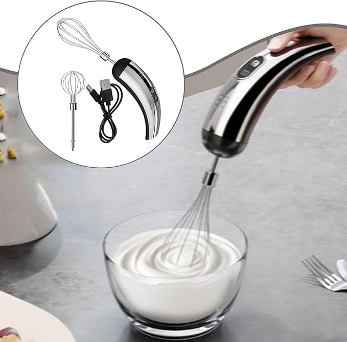 predolo Electric Egg Beater USB Milk Frother Handheld Cream Mixer 5 Speed Adjustable Kitchen Tool Stainless Steel Beaters Suitable, Silver Black