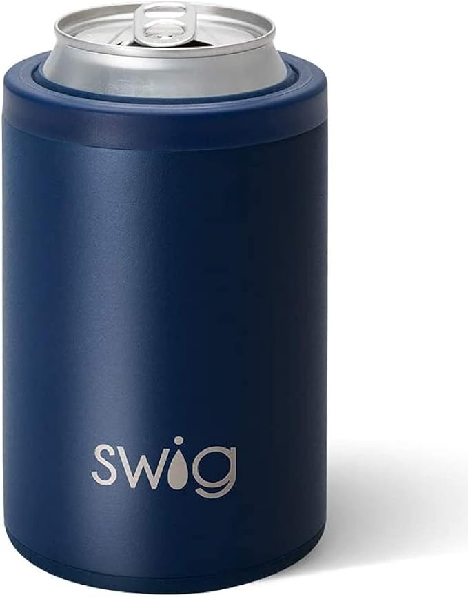 Swig Life Standard Can Cooler, 12oz Insulated Bottle & Can Holder, Stainless Steel Cooler, Covers for Standard 12 oz Beer Bottles, Beach Accessories for Women (Navy)