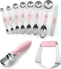 Spring Chef Dessert Bundle - Ice Cream Scoop, Medium Dough Blender, Magnetic Measuring Spoon Set - Pink Lemonade