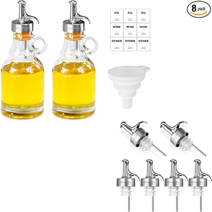 12 oz 2PCS Olive Oil Dispenser Bottle, 6pcs Olive Oil Pour Spouts,Leak Proof Suitable for Beverage,Vinegar,Wine and Sauce for Kitchen and Bar Accessories