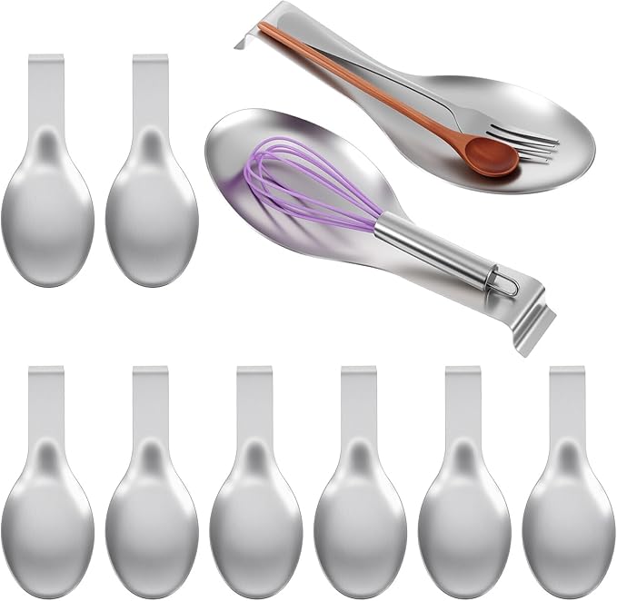 10 Pcs Silver Stainless Steel Spoon Rest, Heavy Duty Utensil Holder for Spatula & Ladle, Dishwasher Safe for Stove Top & Countertop Kitchen Cooking Utensils, 10.24 x 3.86 Inch