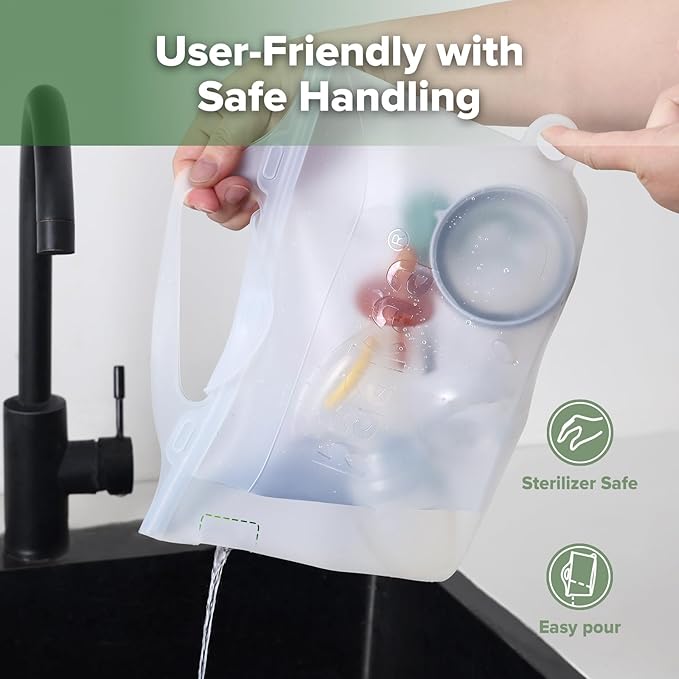 Haakaa Silicone Microwave Steamer & Steriliser Bag, 70oz/2000ml Large Capacity Reusable Steaming Bags for Baby Bottles,Breast Pump,Accessories,Pacifiers,Teethers, Great for Home&On The Go,Frosted /1PC