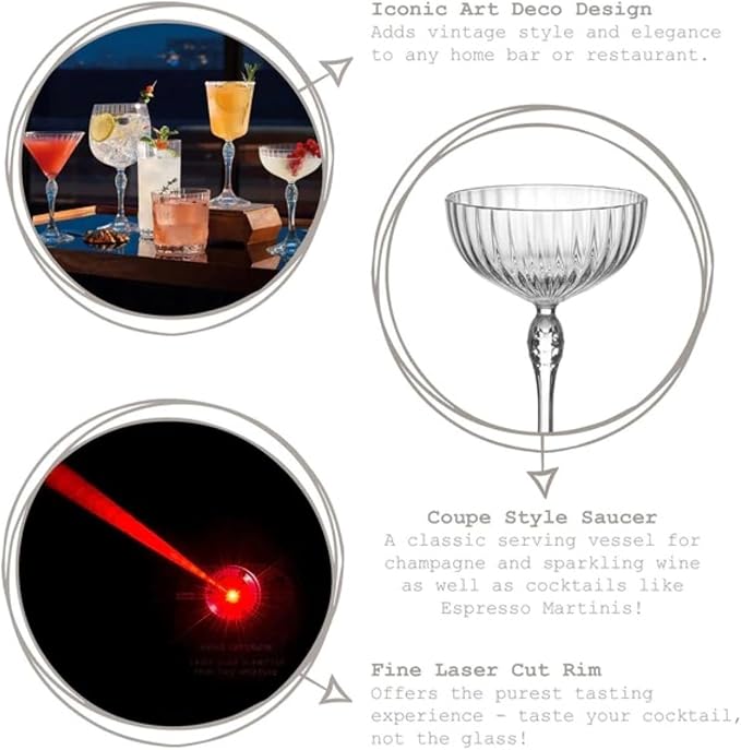 Bormioli Rocco America '20s 7.5 oz. Cocktail Coupe Glasses, Clear, Set of 4
