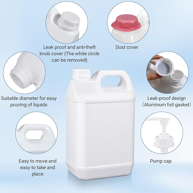 9 Pack 2.5 Gal Plastic F-Style Jug, Plastic Water Jug Heavy-Duty HDPE Storage Container for Oil, Sauces, Soaps, Detergents, Honey Liquids with Screw-On Cap and Pump Lid （Translucent