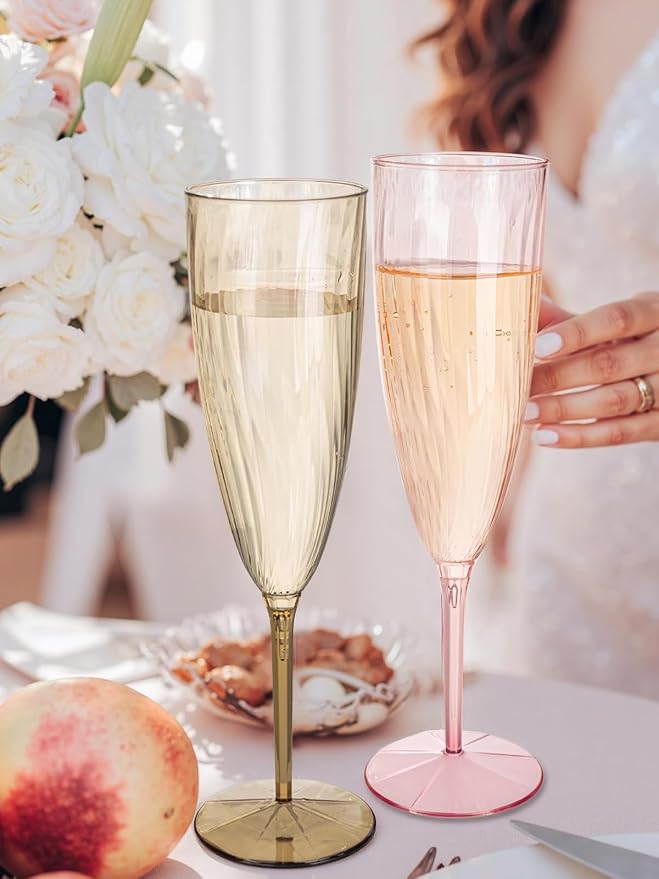 WDF 12PCS Colorful Plastic Champagne Flutes - 6 OZ Colorful Disposable Champagne Flutes - Perfect for Wedding Parties Birthday Valentines Day (Pack of 2)