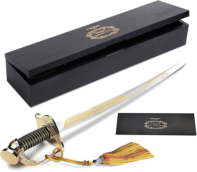 Champagne Saber with Golden Handle & Wooden Gift Box,Pirate Sword Champagne Opener,Sparkling Wine Knife,Champagne Knife Unique Openning Wine with Sabre (Golden)