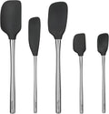 Tovolo Stainless Steel Handled Silicone Spatula Set of 5, Dishwasher Safe Kitchen Spatula Set for Cooking Baking, BPA Free Silicone Spatula set with Metal Steel Handle, Black